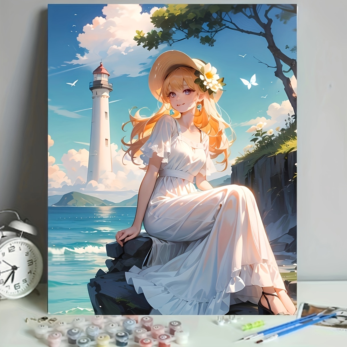 デジタル油絵、アクリル絵の具：麦わら帽子の女の子、あなたの芸術的才能を解放して、あなたの好きな人に贈ってください