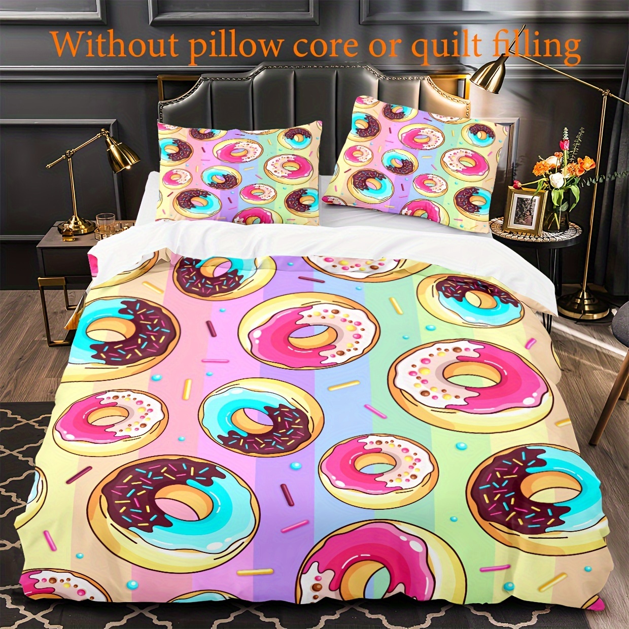 Duvet Cover Set Cartoon Donut Print Bedding Set Soft - Temu Australia