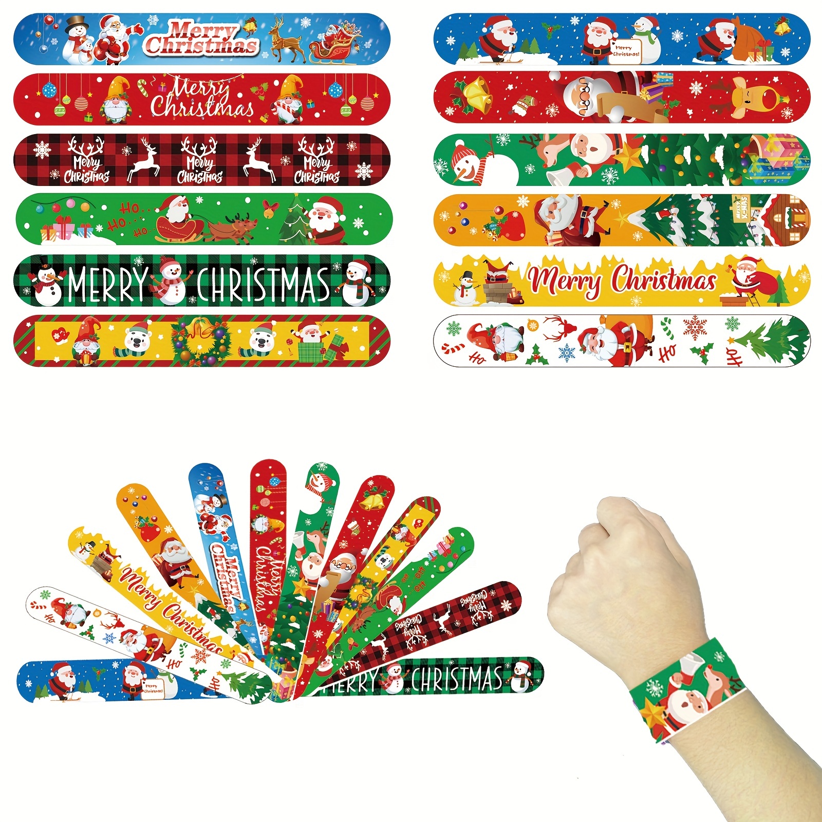 

12pcs Christmas Slap Bracelet Children's Birthday Party Gift Treasure Box Toys Children's Classroom Prizes, Christmas Lord Pattern Christmas Party Gifts