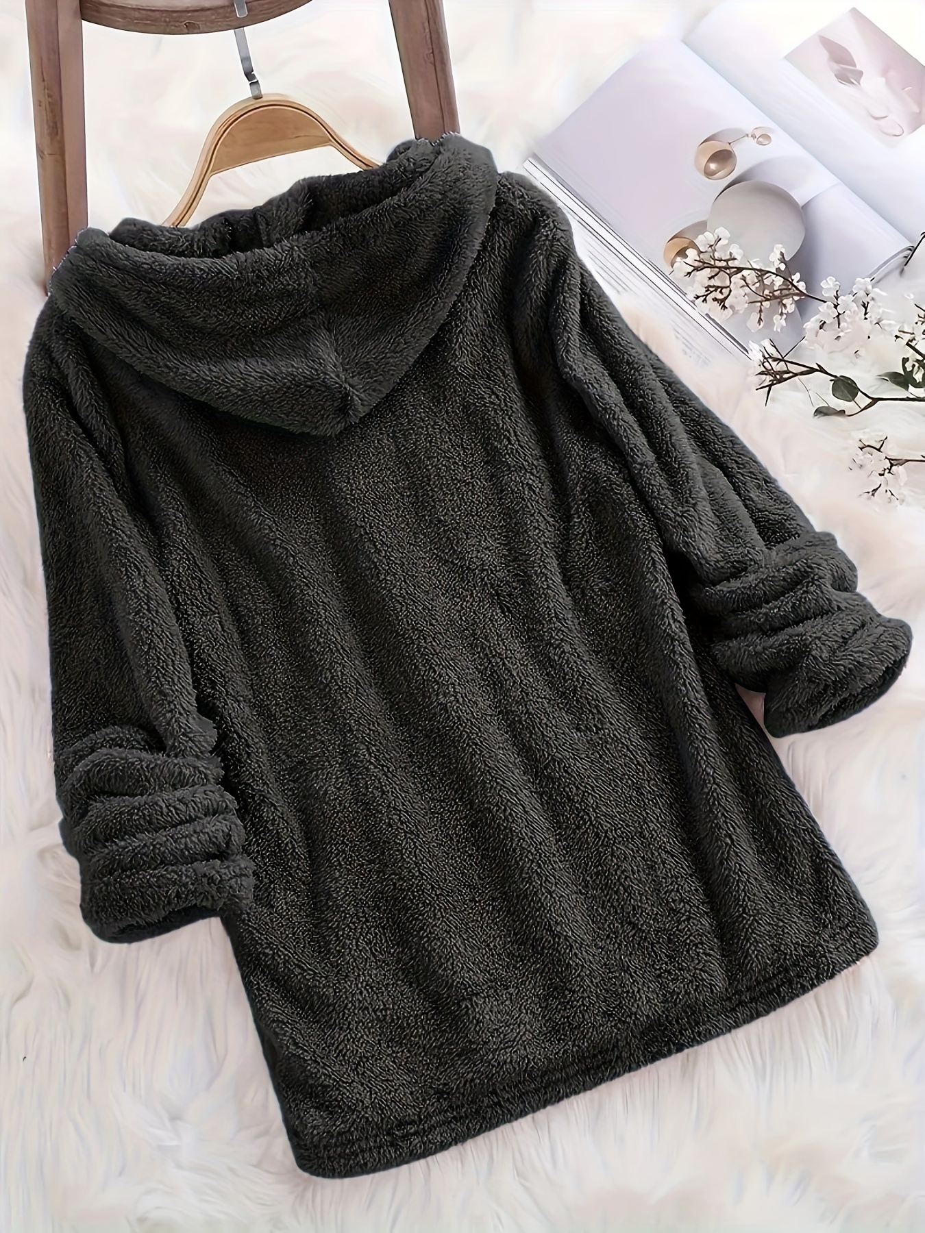 Polka Dot Fuzzy Hoodie Casual Long Sleeve Loose Warm Temu Canada