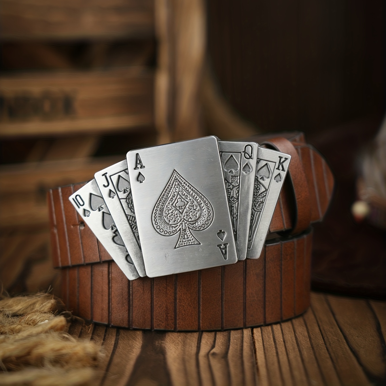 Playing Cards Western Buckle Embossed Mens Casual Belt Fashion Pu