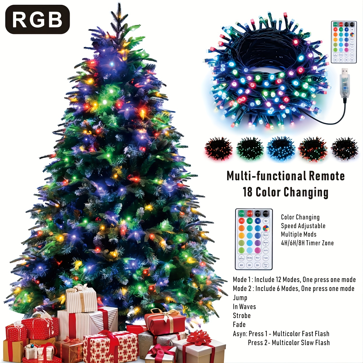 Rgb Color Changing Christmas Lights 100 Led / 200led Rgb - Temu