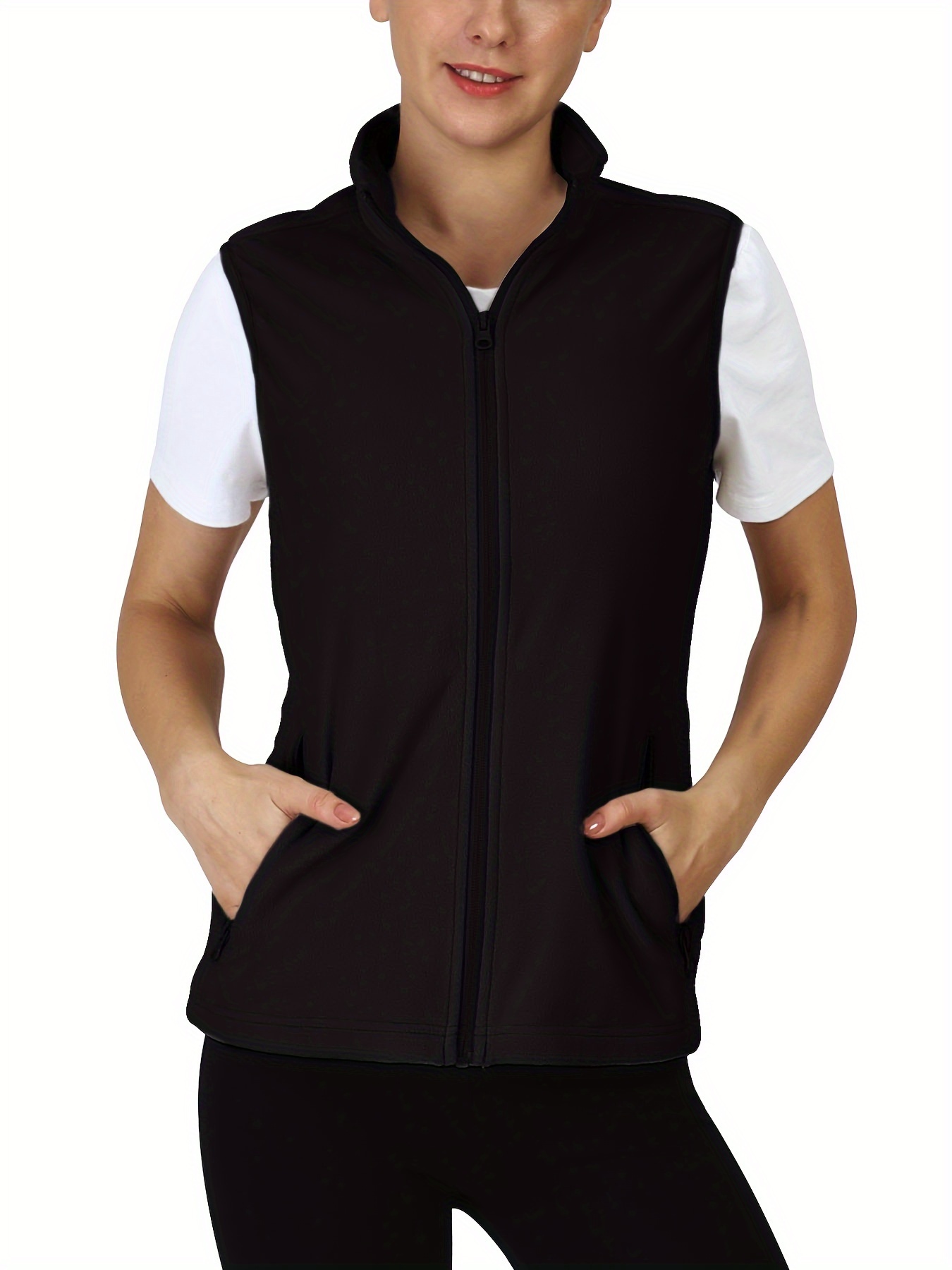 Plain Fleece Liner Sporty Vest Jacket Sleeveless Mock Neck - Temu Canada
