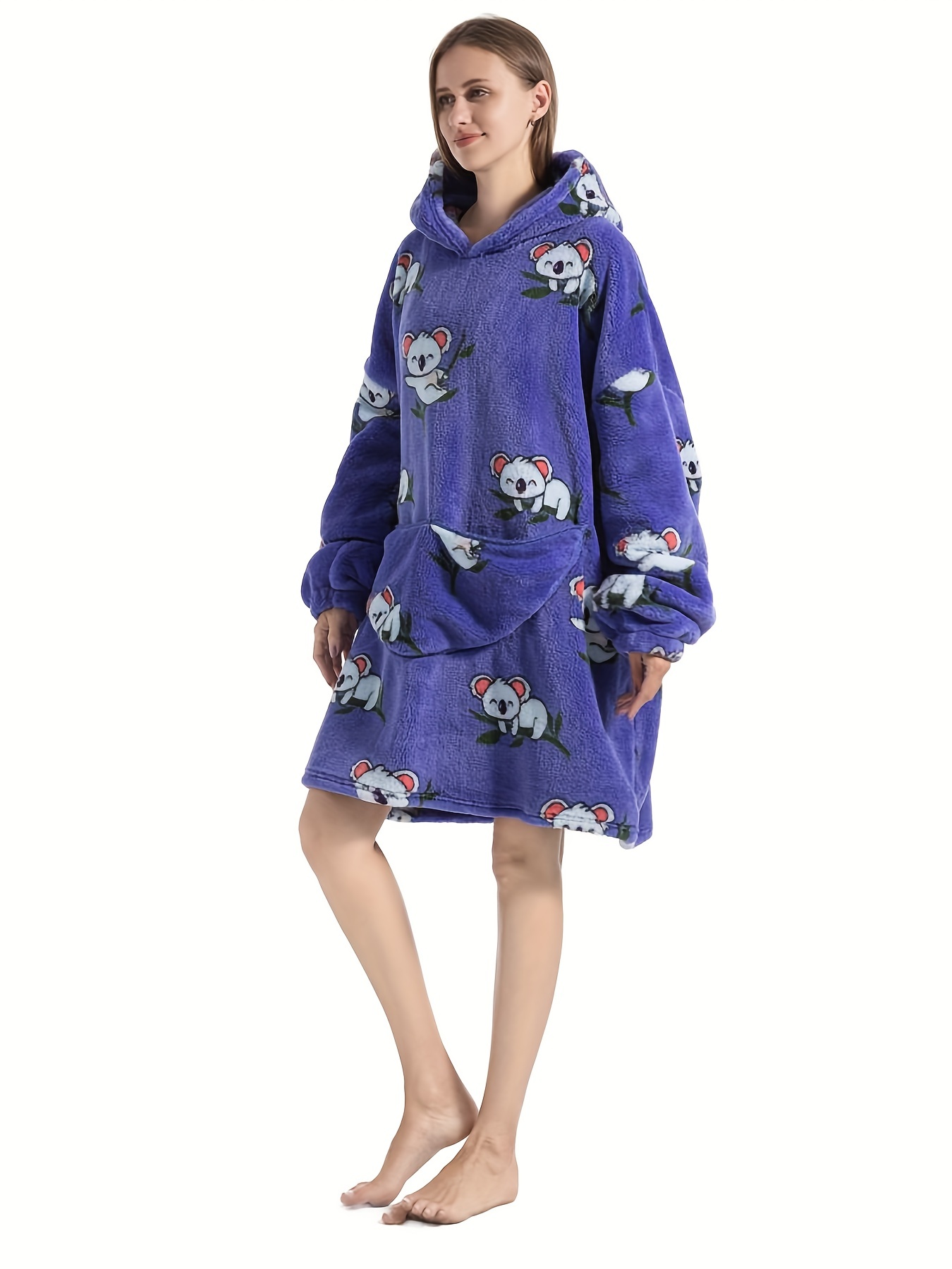 Sloth Pattern Fleece Hooded Wearable Blanket