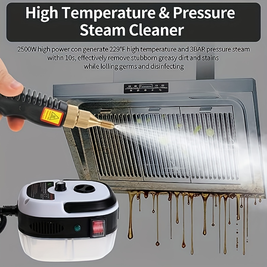 Steam Cleaner, 2500W Handheld Steam Cleaner, 6 Speeds High Pressure  Temperature Steam Cleaning Machine with 3 Brush Heads for Kitchen Furniture