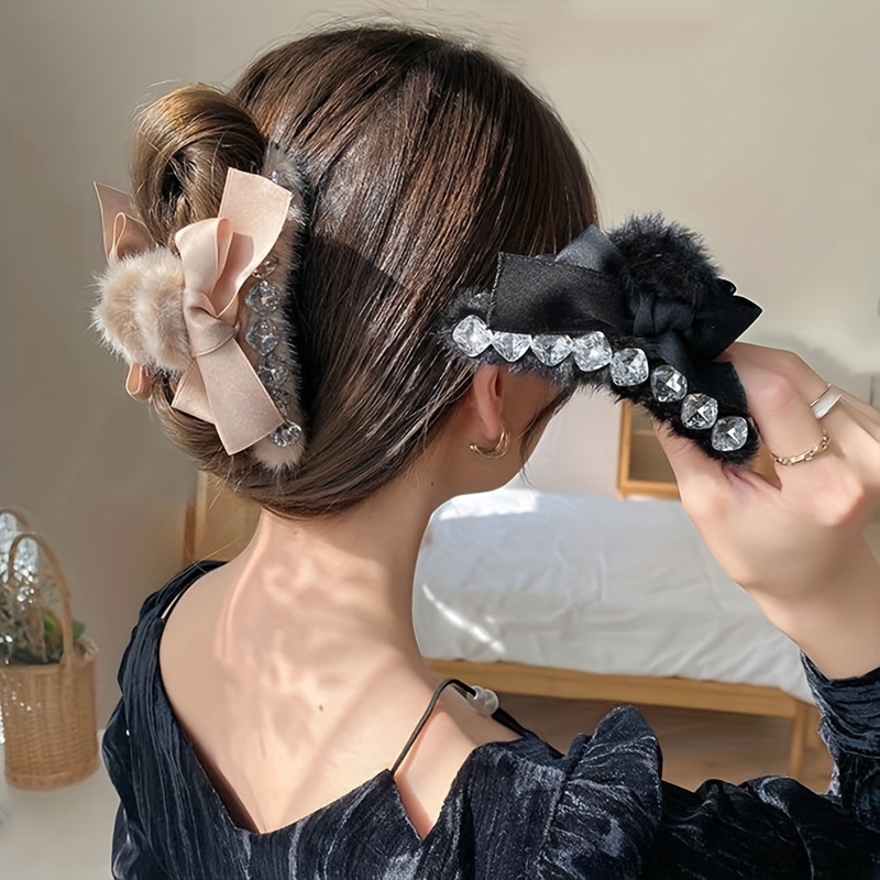 Elegant Bowknot Decor Hair Claw Clip Large Hair Grab Clip - Temu