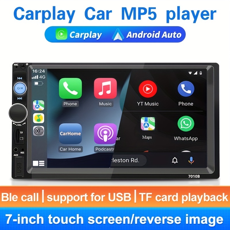 Double Din Car Stereo with CD/DVD Player - 7 Inch HD Touchscreen Car Stereo  Support CarPlay & Android Auto, SWC, Bluetooth, Mirror Link, Backup