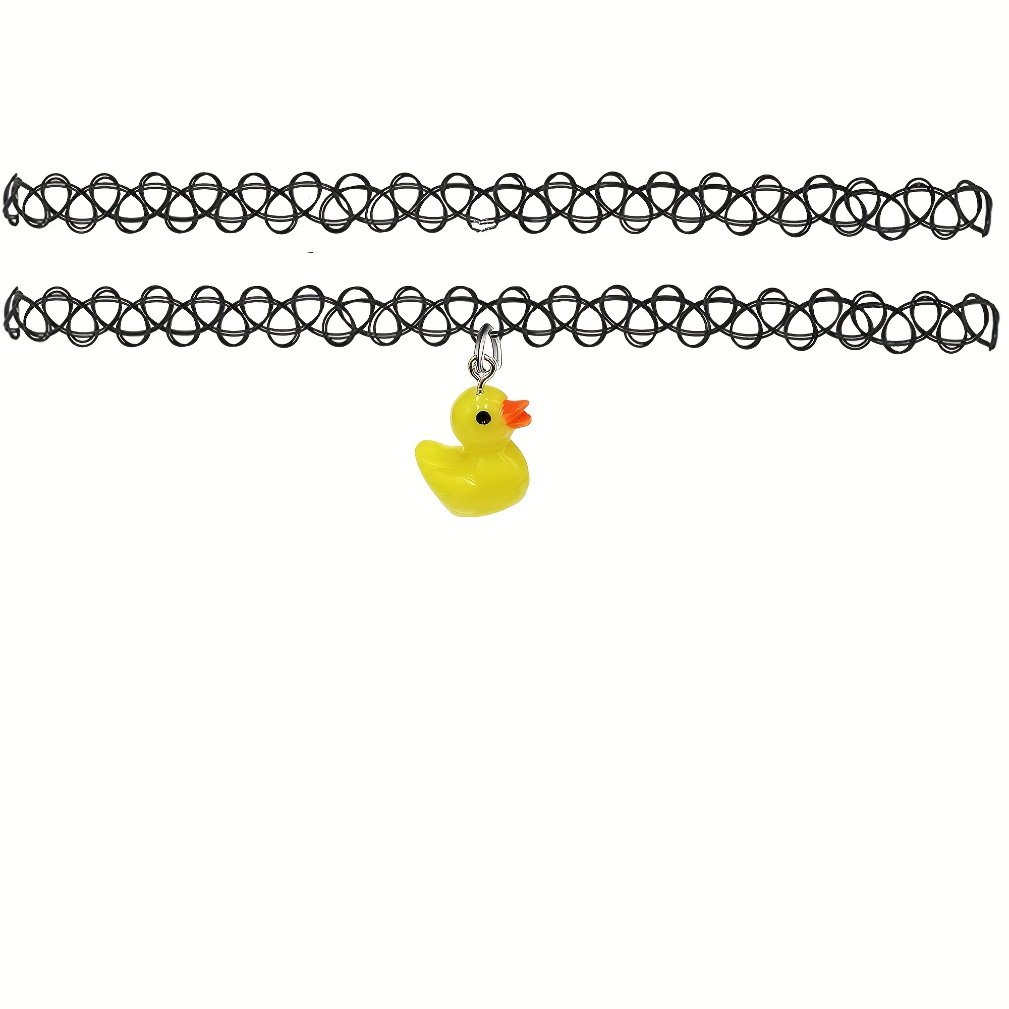 

2pcs Trendy Cute Rubber Duck Tattoo Chokers Yellow Duck Pendant Necklaces, Summer Holiday Party Jewelry, Charm Rainbow Tattoo Choker Necklace