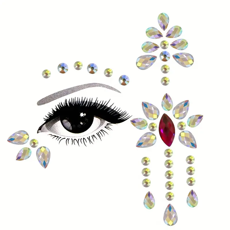 Rhinestone Face Stickers Mermaid Face Gems Jewels Festival Chest Body  Jewels Temporary Tattos Crystal For Women And Girls 2 Sets (pattern 2)