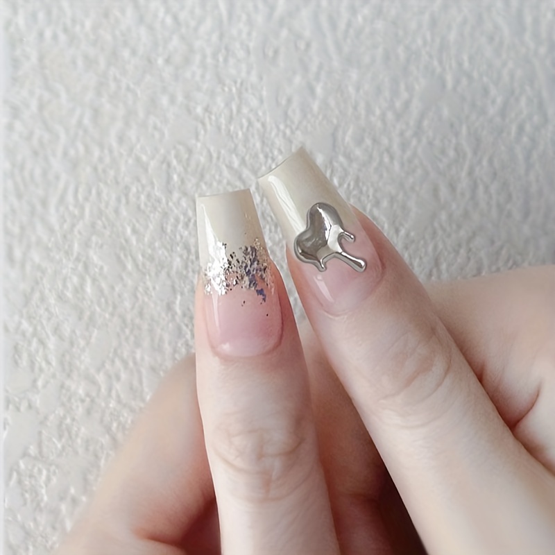 Worparsen Nagel-Charms 'Liebesherz' - 3D Metall-Dekoration Für Nail Art, 10 Stück, Silber