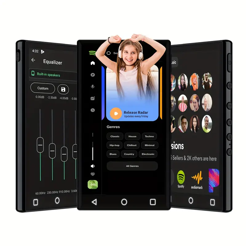 Diktat Grape Reskyd Yffizq (16+128) Gb Android 8.1 Mp3 Player With Bt And Wifi,4.3"1080p Full  Touch Screen Mp4 Player With Spotify,portable Hifi Sound Mp3 Player With  Speaker,support Online Streaming Music & Google Play - Temu
