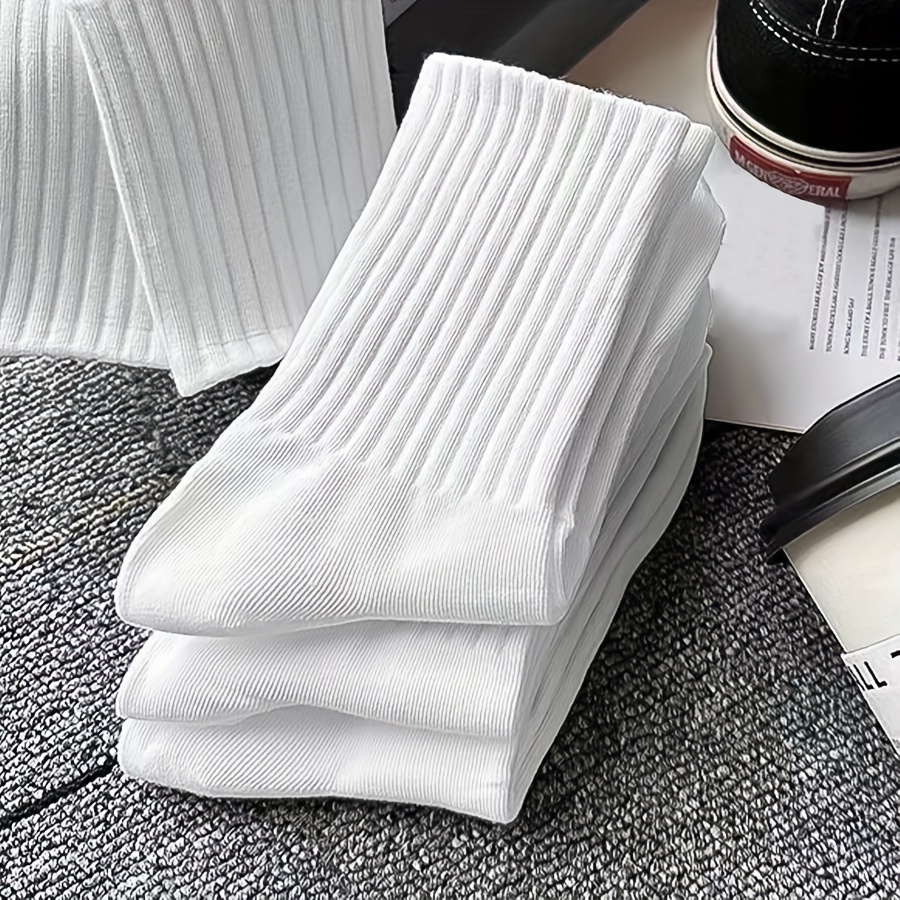 6 Pairs Solid Ribbed Socks, Comfy & Breathable Mid Tube Socks, Women's Stockings & Hosiery