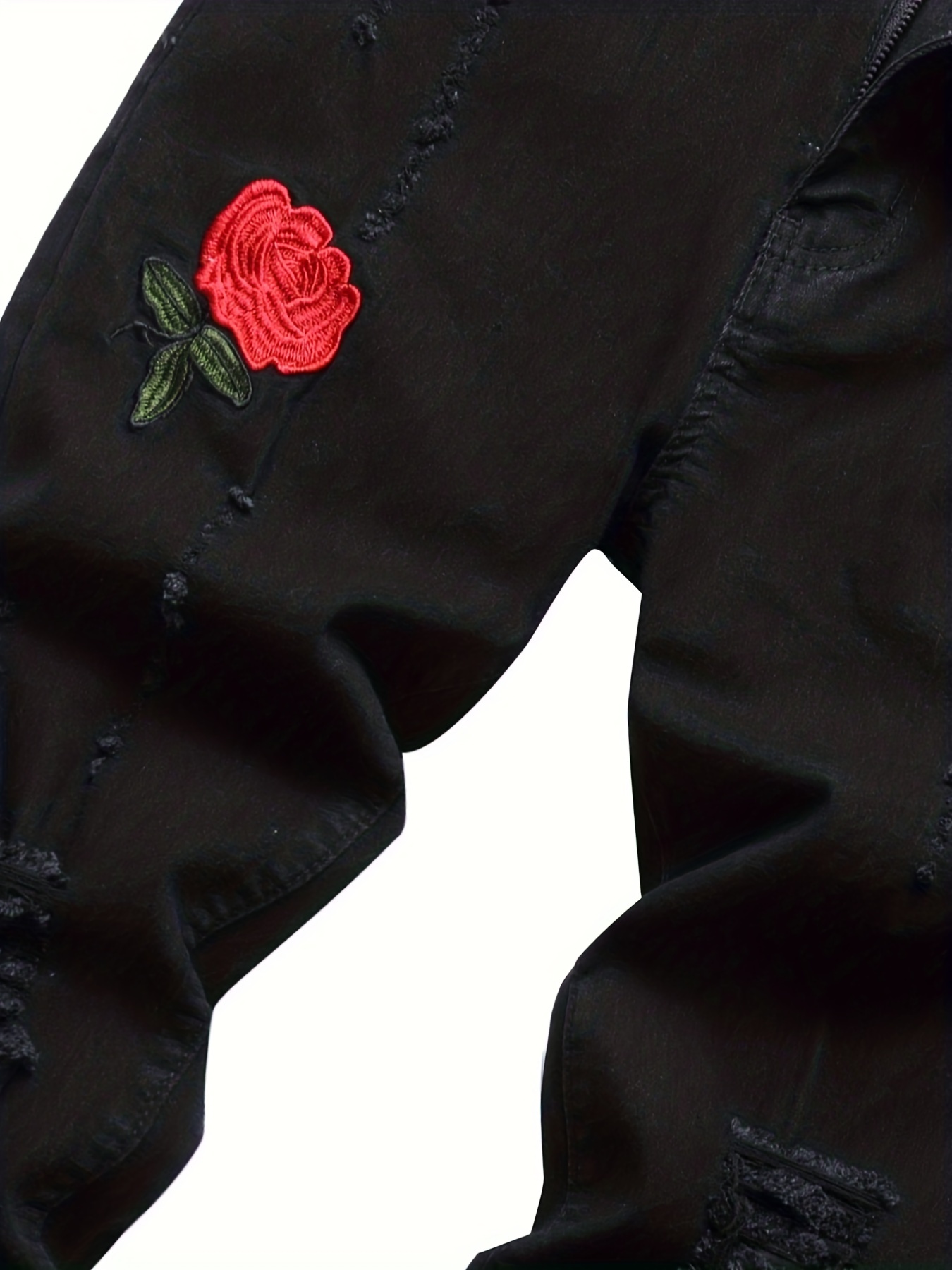 Mens jeans with hot sale rose embroidery