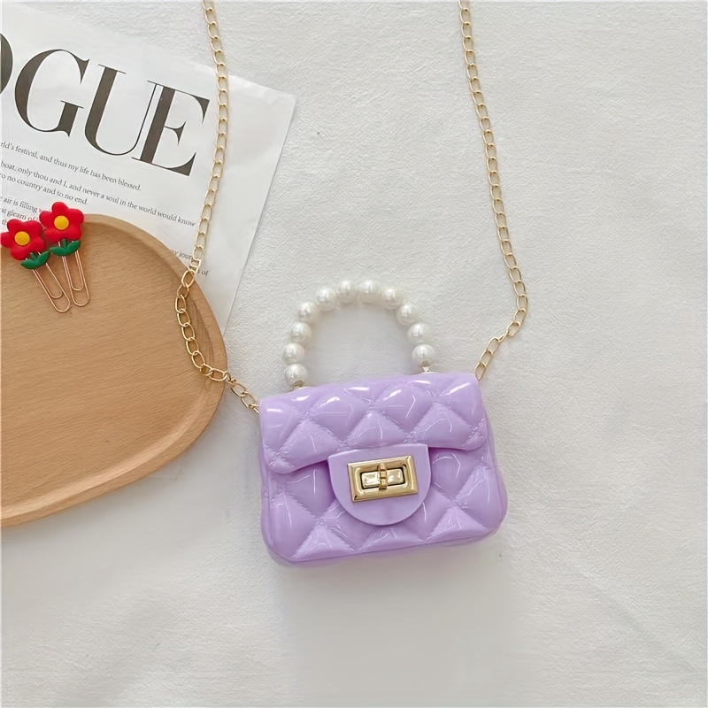 Girl Children's Bag New Mini Jelly Bag Ringer Pearl Hand Bill of Lading Shoulder Cross-body Chain Bag, Christmas Styling & Gift,Temu