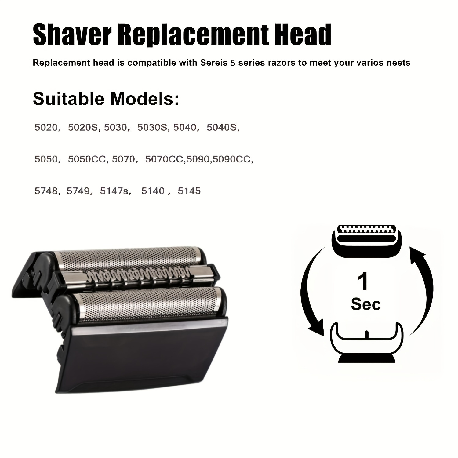 Shaving Head for Braun Series 5 52S, Replacement Head 52S for Electric  Shaver for Braun S5 Replacement Shaving Head for Replacement Shaver Part  Compatible with Men's Series 5 Silver Series 5 5040S 