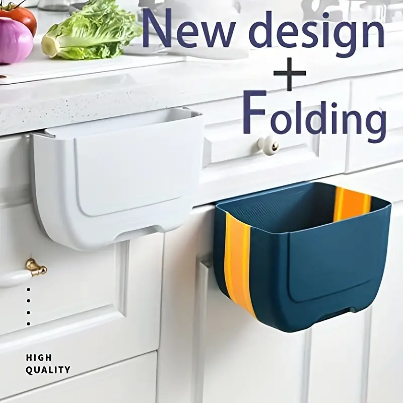 Collapsible Mini Trash Can For Kitchen Cabinet Door - Wall Mounted