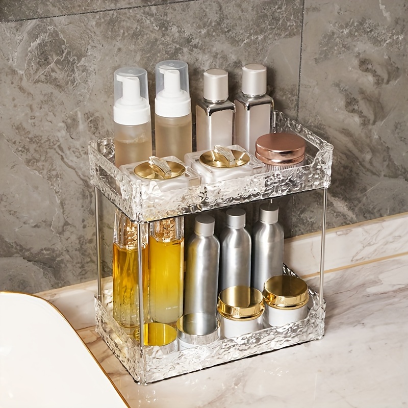 1pc Luxury 2-tier Bathroom Storage Rack, Countertop Cosmetic Organizer,  Skincare Product Storage Shelf