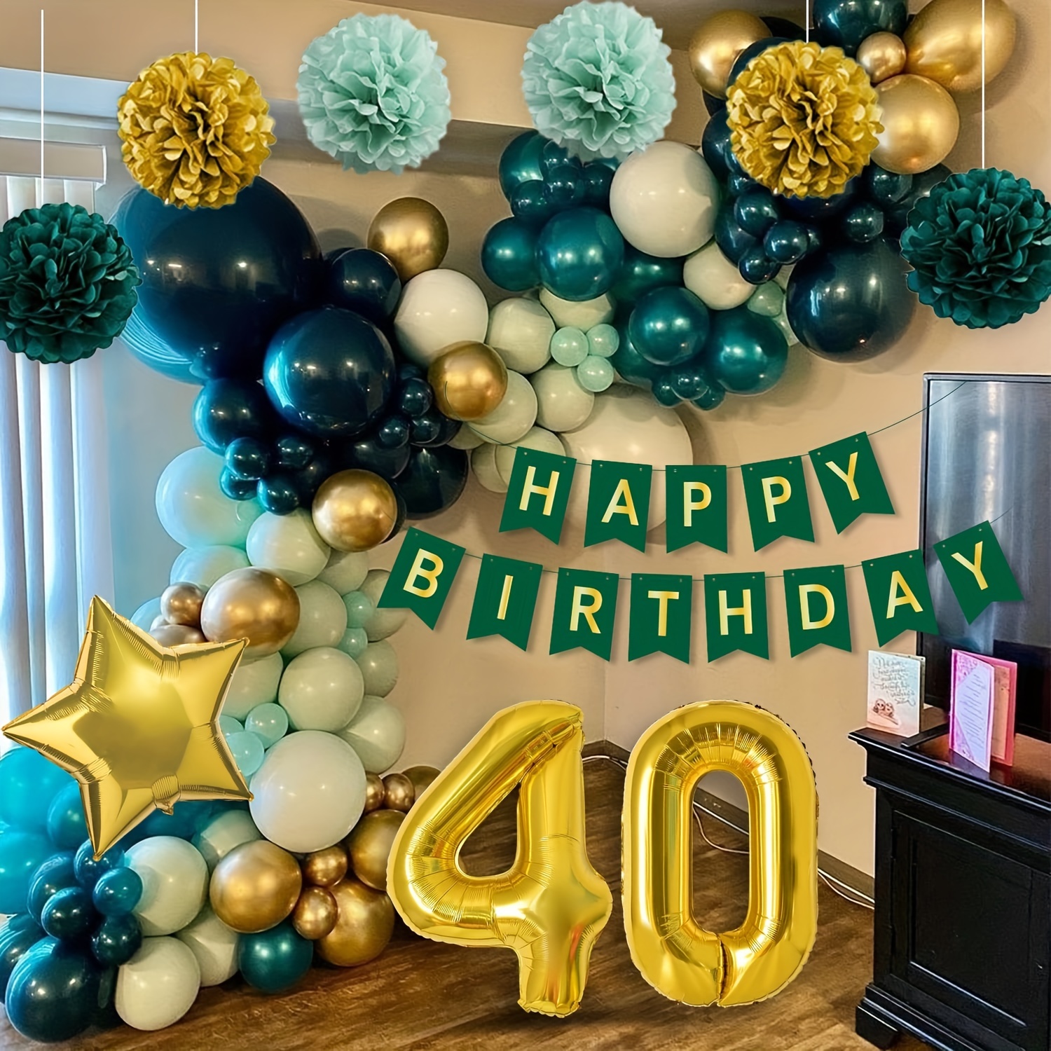 40th Birthday Decorations For Women Men, Green Golden 40th ...