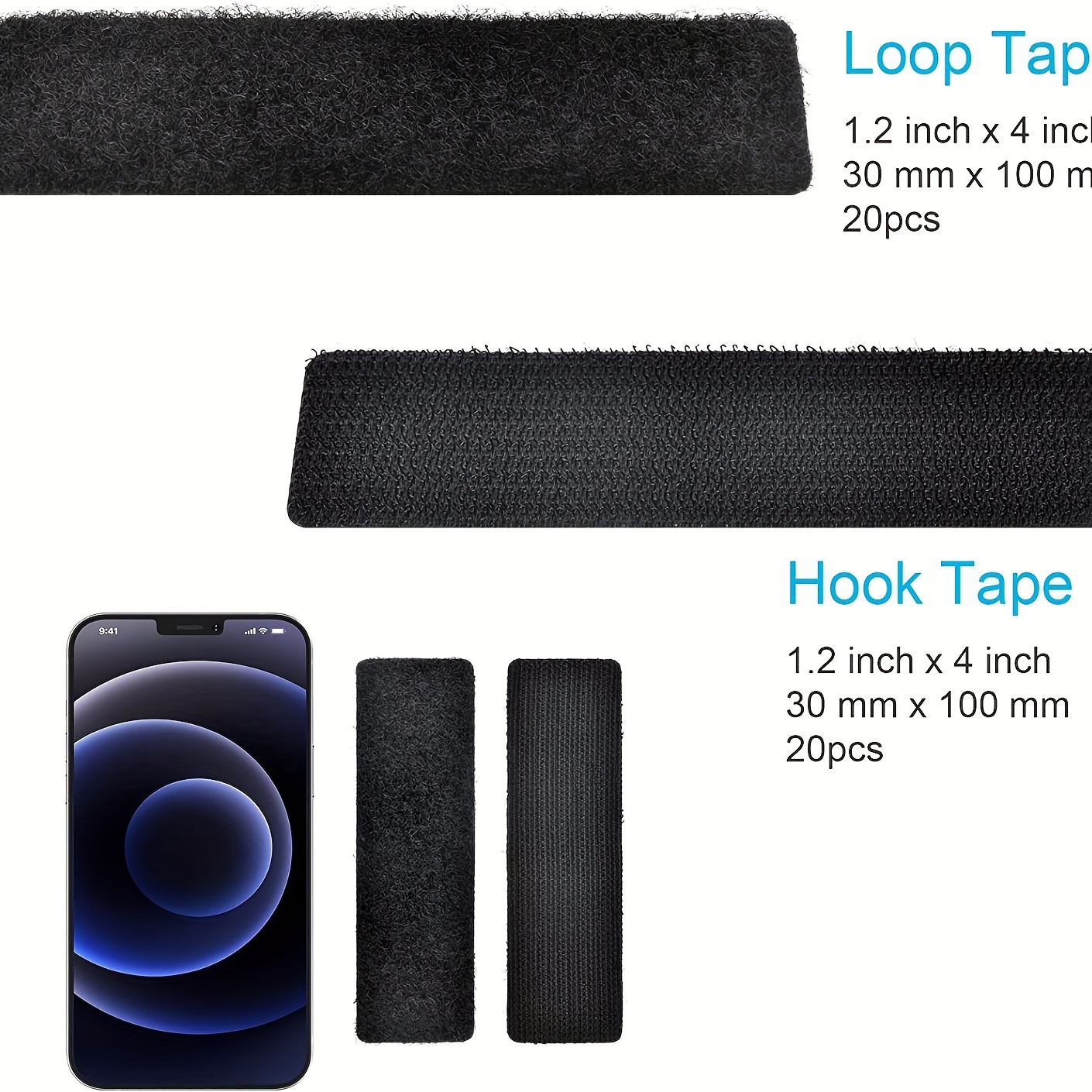 1x4 inch Hook and Loop Strips with Adhesive - 15 Sets Strong Back Adhesive  Fasten Mounting Tape for Home or Office Use Double Sided Strips - Instead  of Holes and Screws Black