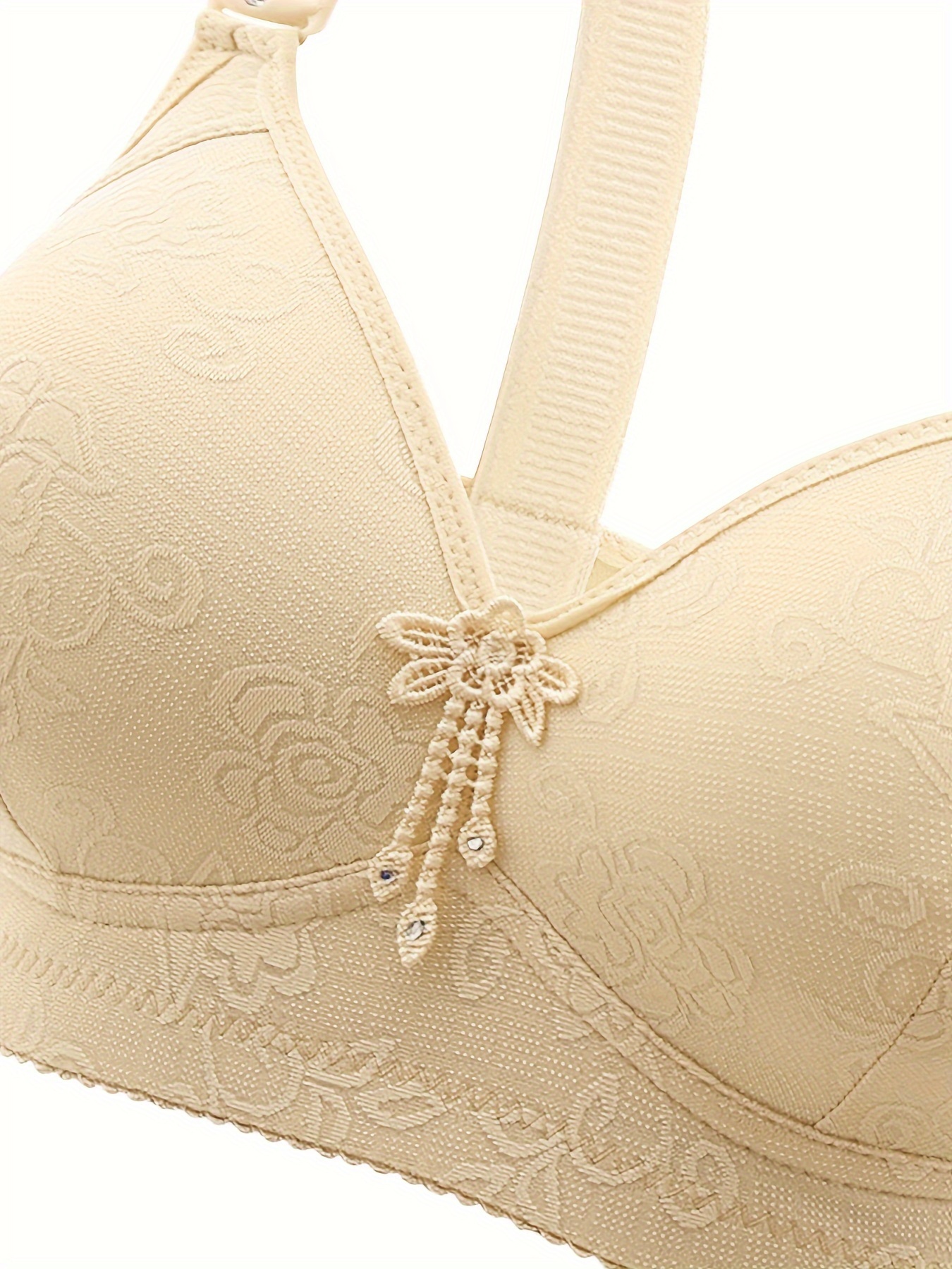 Simple Solid Floral Pattern Bra Comfy Breathable Wireless - Temu