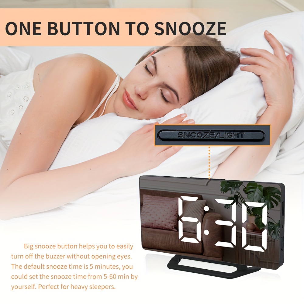 1pc Digital Alarm Clock Bedroom 6 7 Led Mirror Clock 2 Usb Charger