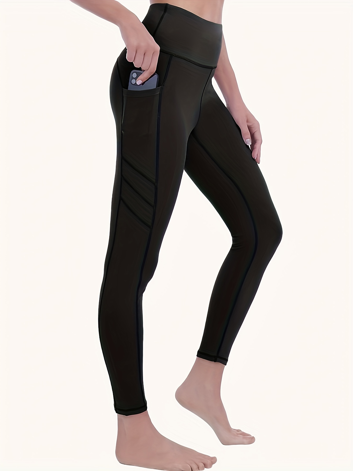 Wide Waistband Sports Leggings With Phone Pocket