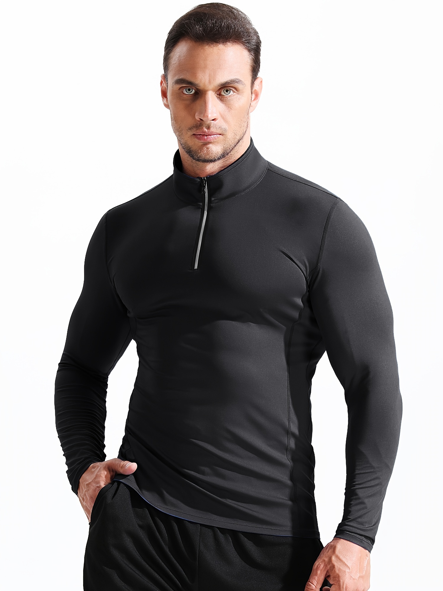 Men's Compression Shirt: 1/4 Zip Pullover Long Sleeved - Temu Canada