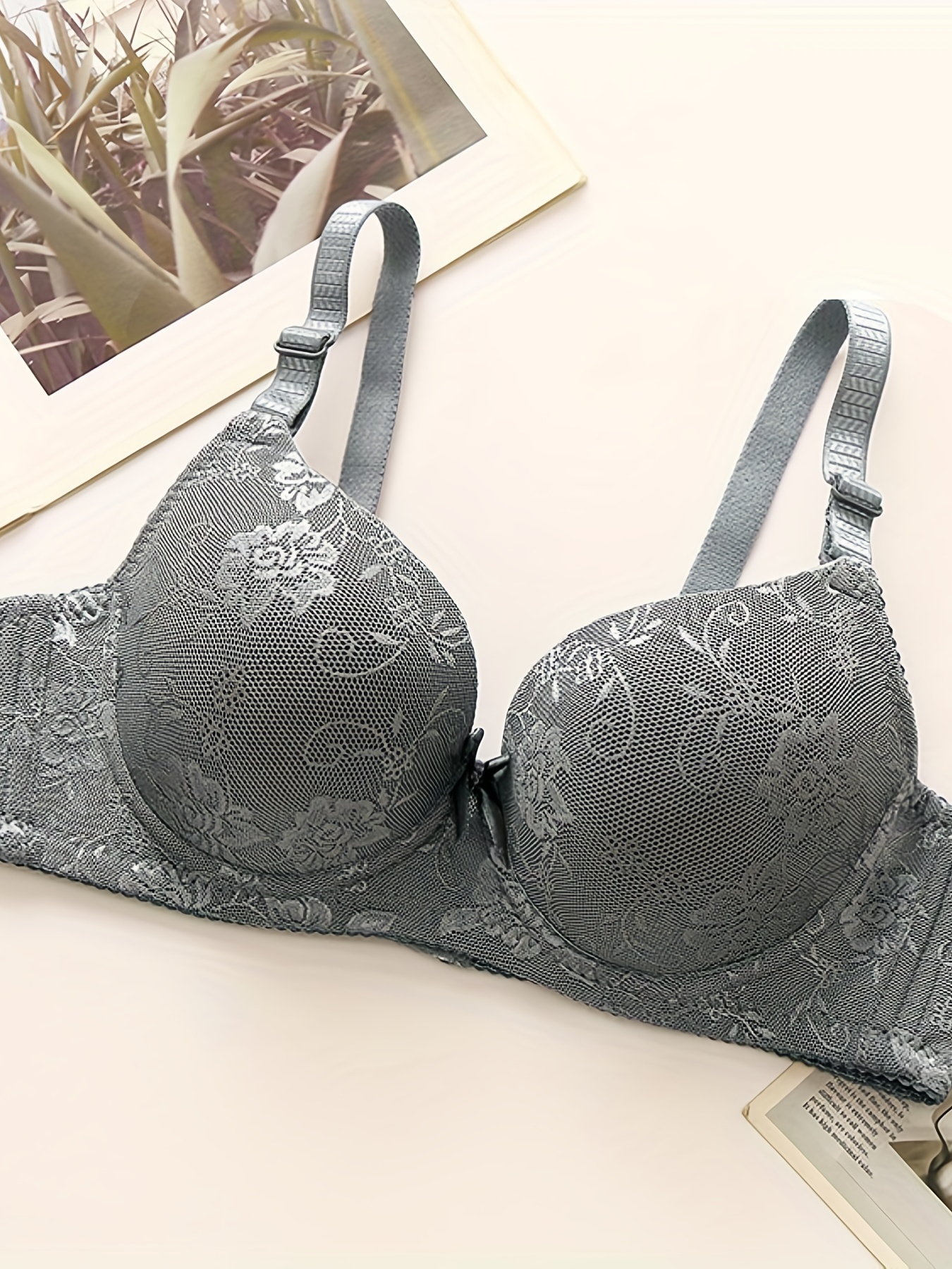 Contrast Lace Push Bra Comfy Breathable Bow Tie Intimates - Temu