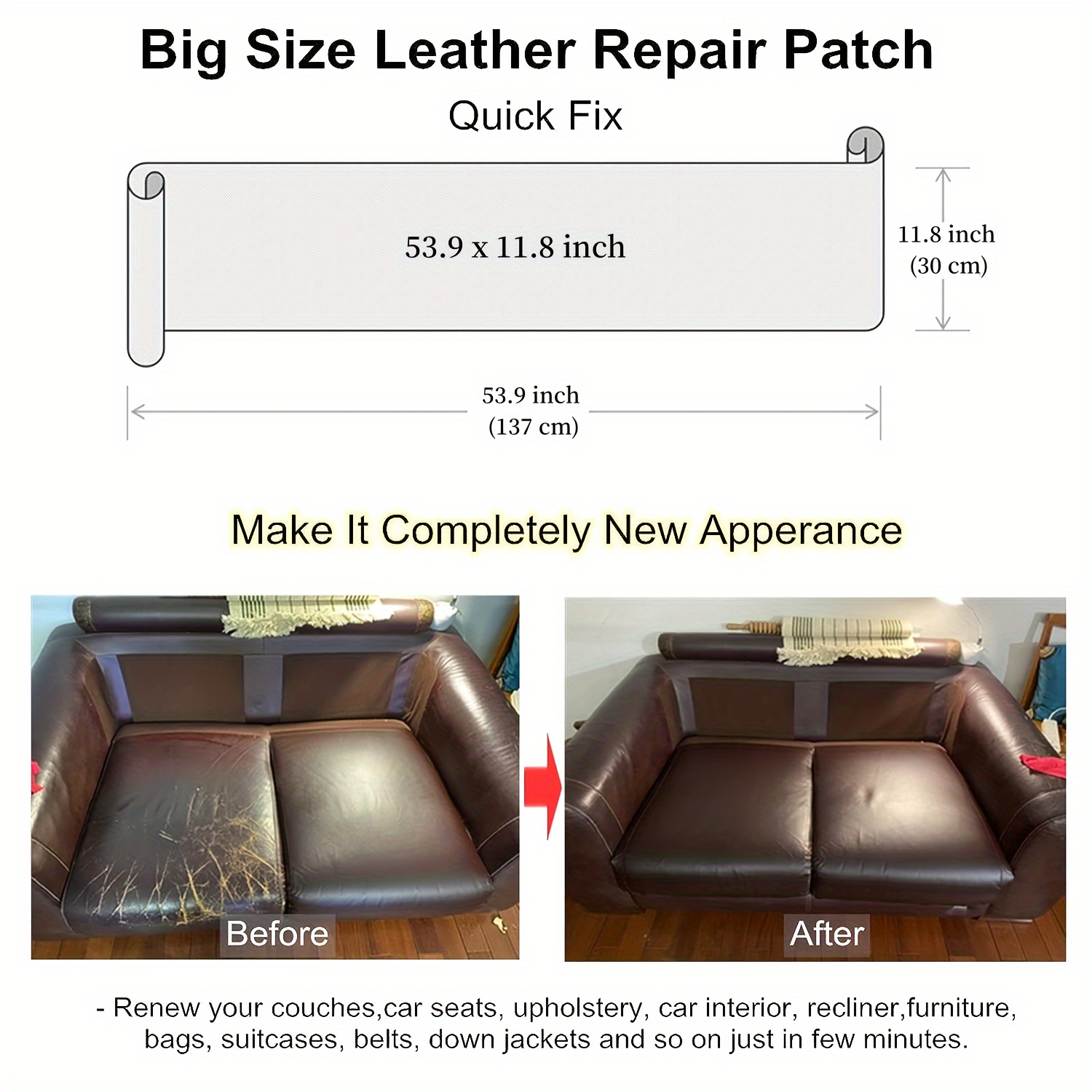 1pc 21.65*53.95inch Leather Repair Tape Patch Vinyl Repair Tape