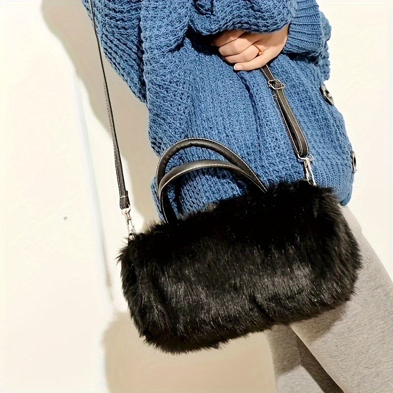 Minimalist Fluffy Plush Schoudertas Effen Kleur Top Handvat Satchel Tas All Match Vrouwen Crossbody Tas