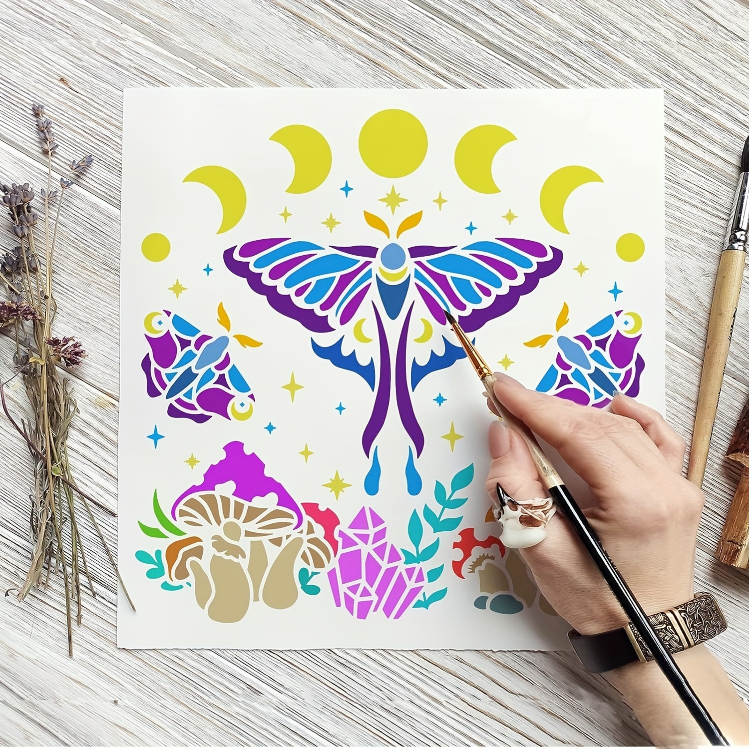 Sun And Moon Stencil Butterfly Flower Tree Paint Stencils For