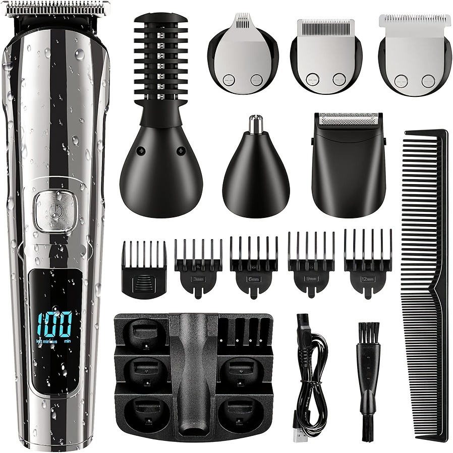 beard trimmer for men hair clippers body mustache nose hair groomer cordless precision trimmer 6 in 1 grooming kit waterproof usb rechargeable details 1