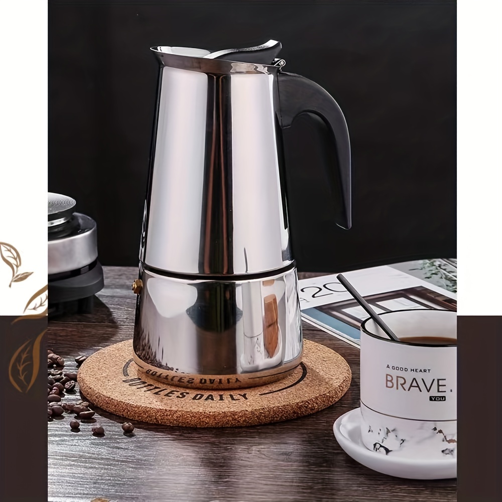 1pc stainless steel moka pot portable coffee pot espresso machine 300ml 10 14oz coffee kettle details 0