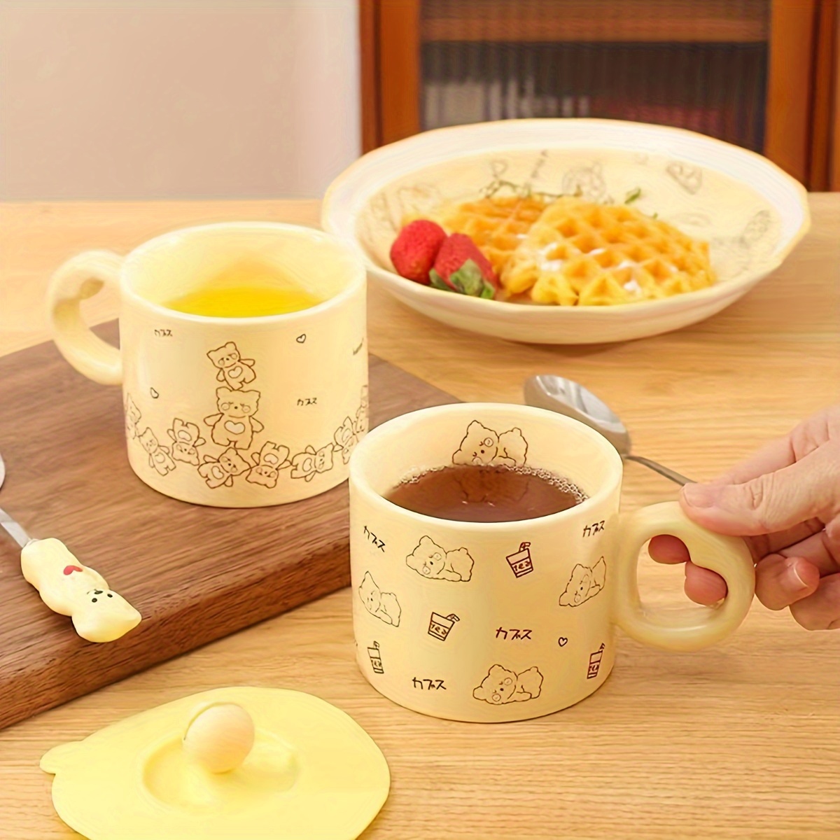 1pc Ceramic Cat Cartoon Coffee Mug With Lid And Saucer, Lovely Breakfast Milk  Cup For Kids