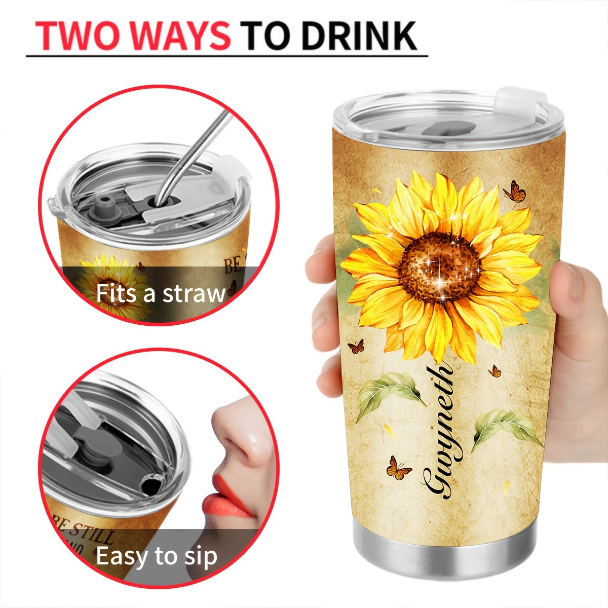 Sunflower Tumbler With Lid And Straw Gifts For Women Tumbler - Temu