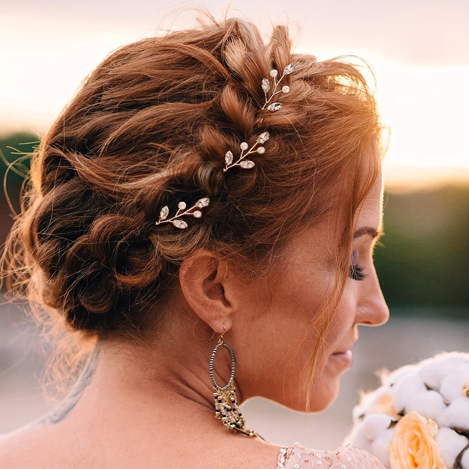 

6 Pcs Faux Pearl Rhinestones Flower Bridal U Shaped Hair Clips, Crystal Wedding Hair Piece Hair Accessories Party Hairpins For Bride Bridesmaids