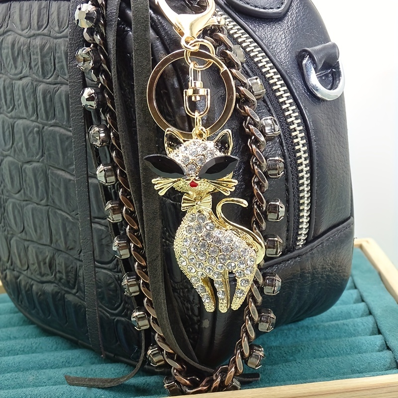 Keychain on bag llaveros mujer Cat Rhinestone Tassel Keychain Bag Handbag  Key Ring Car Key Chain