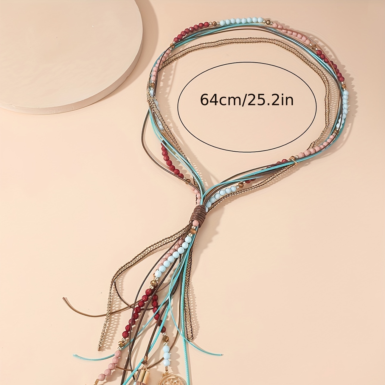 Boho Beaded Leather Tassel Long Necklace, Unique Style