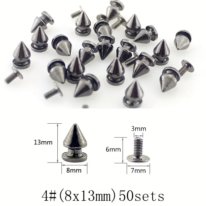50Sets Metal Silver Cone Screw Rivets Studs DIY Crafts Leather