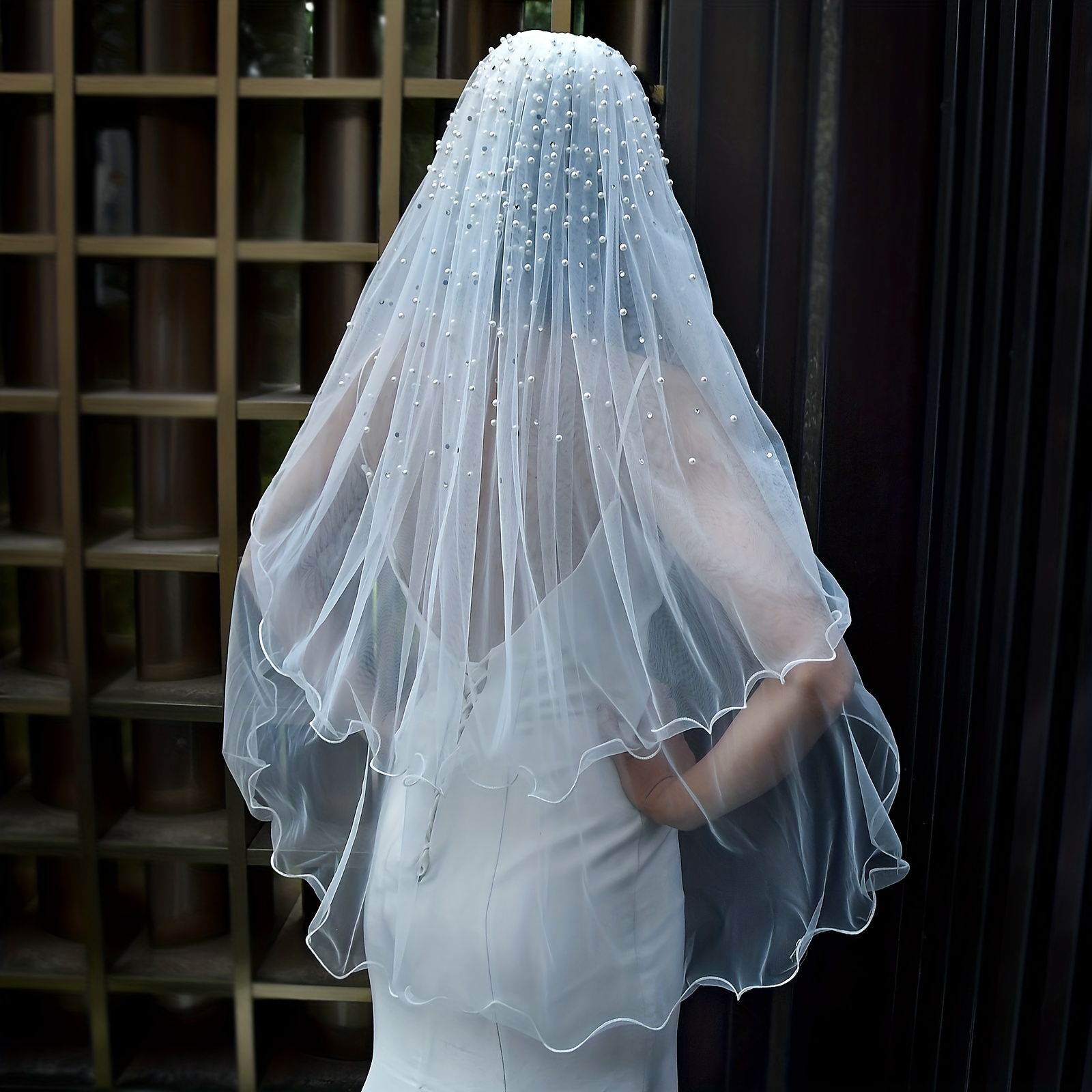 Pearl Veil Wedding Accessories For Bride Short Bridal Hair - Temu