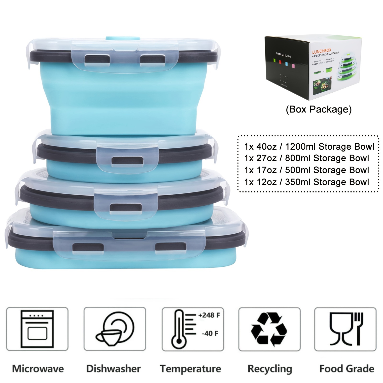 Collapsible Food Storage Containers with Airtight Lid & Air Vent, Kitchen  Stacking Silicone Collapsible Meal Prep Container Set for Leftover,  Microwave Freezer Dishwasher Safe, Blue, Set of 4, 16.9 oz 
