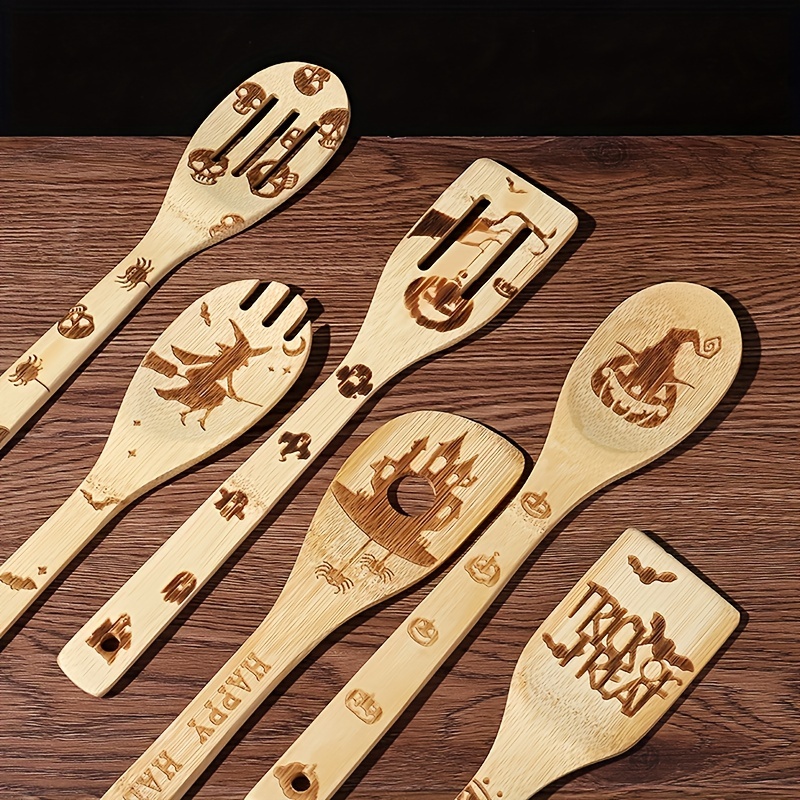 Plant Bamboo Cooking Spoons With Holder Plant Kitchen Decor Engraved Plant  Gifts For Women Bamboo Cooking Utensils Kitchen Spoons For Cooking Set  Plant Utensil Holder Halloween Decoration, Halloween Gift, Home Decor,  Kitchen