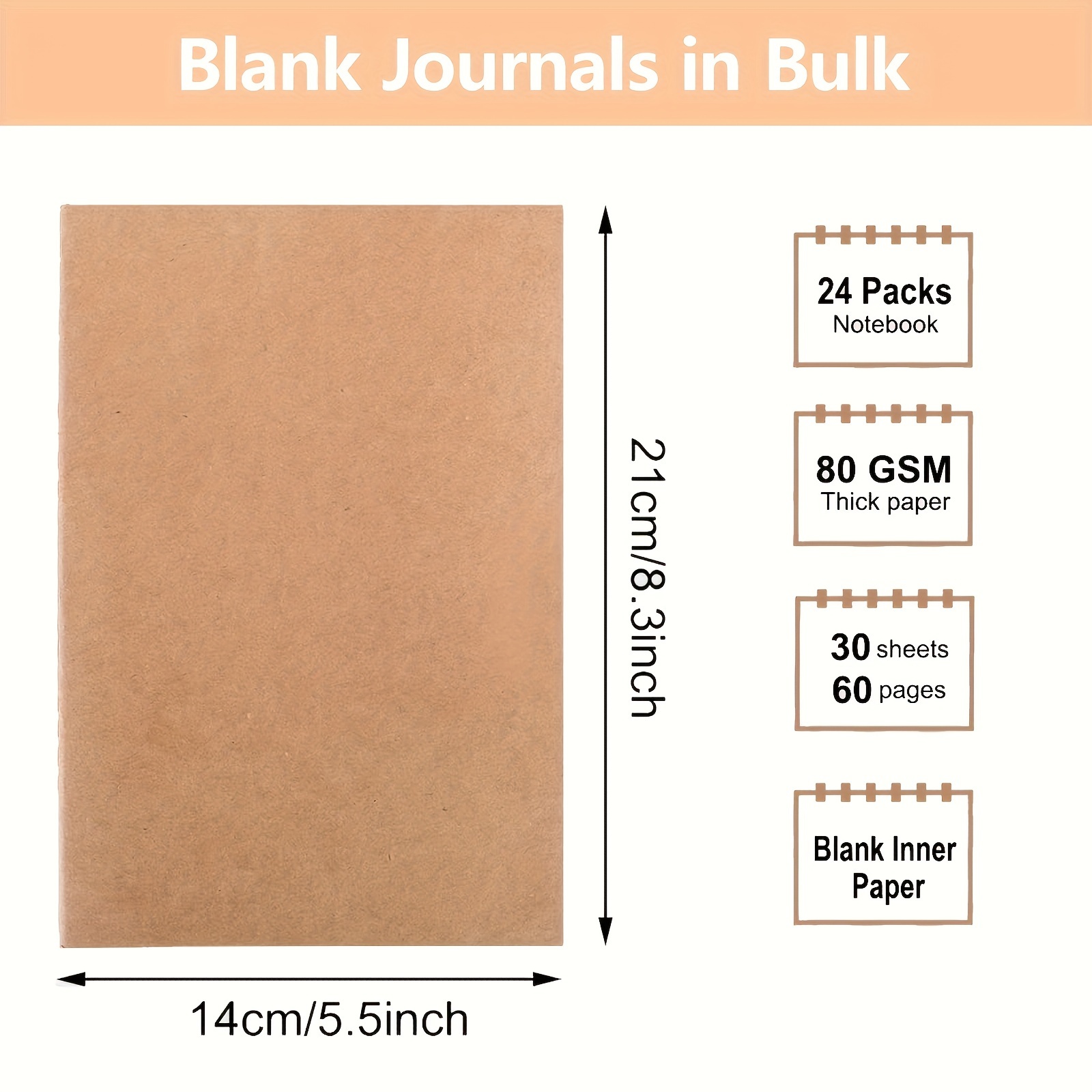 48 Pack Mini Blank Books For Kids - Bulk Sketchbooks, Kraft Paper