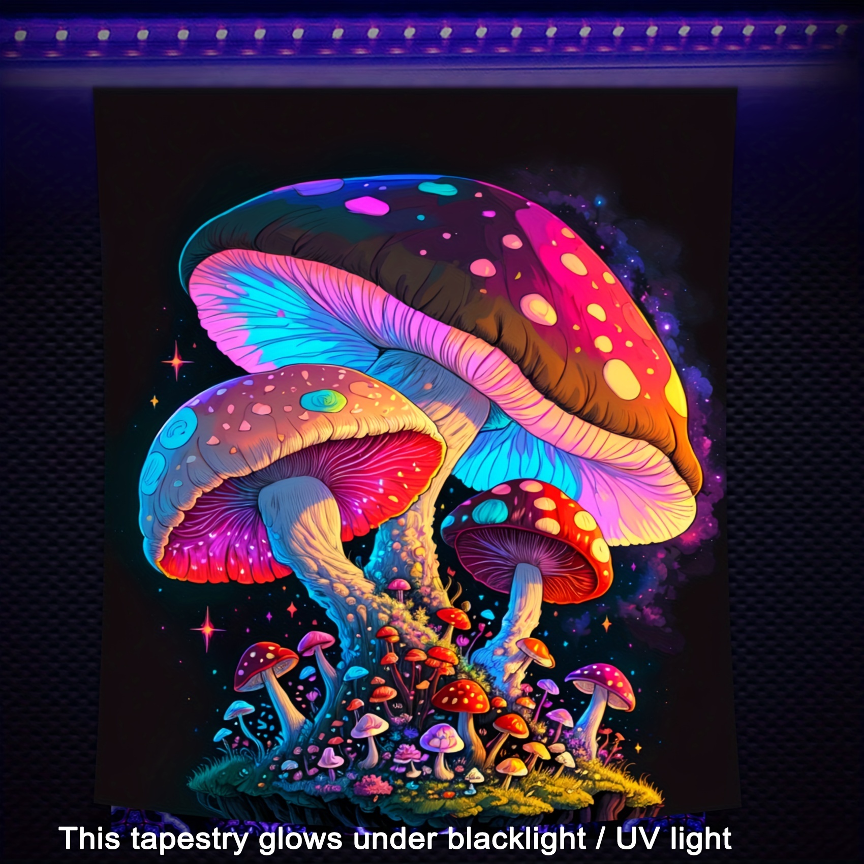 Magic 3d Mushrooms Art Uv Reactive Blacklight Tapestry Alien - Temu