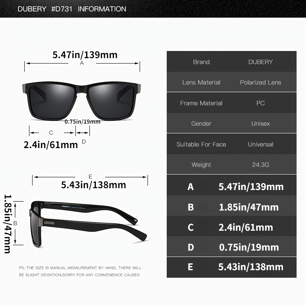DUBERY Sport Polarized Mens Sunglasses UV400 Outdoor Driving Black Lens  Glasses