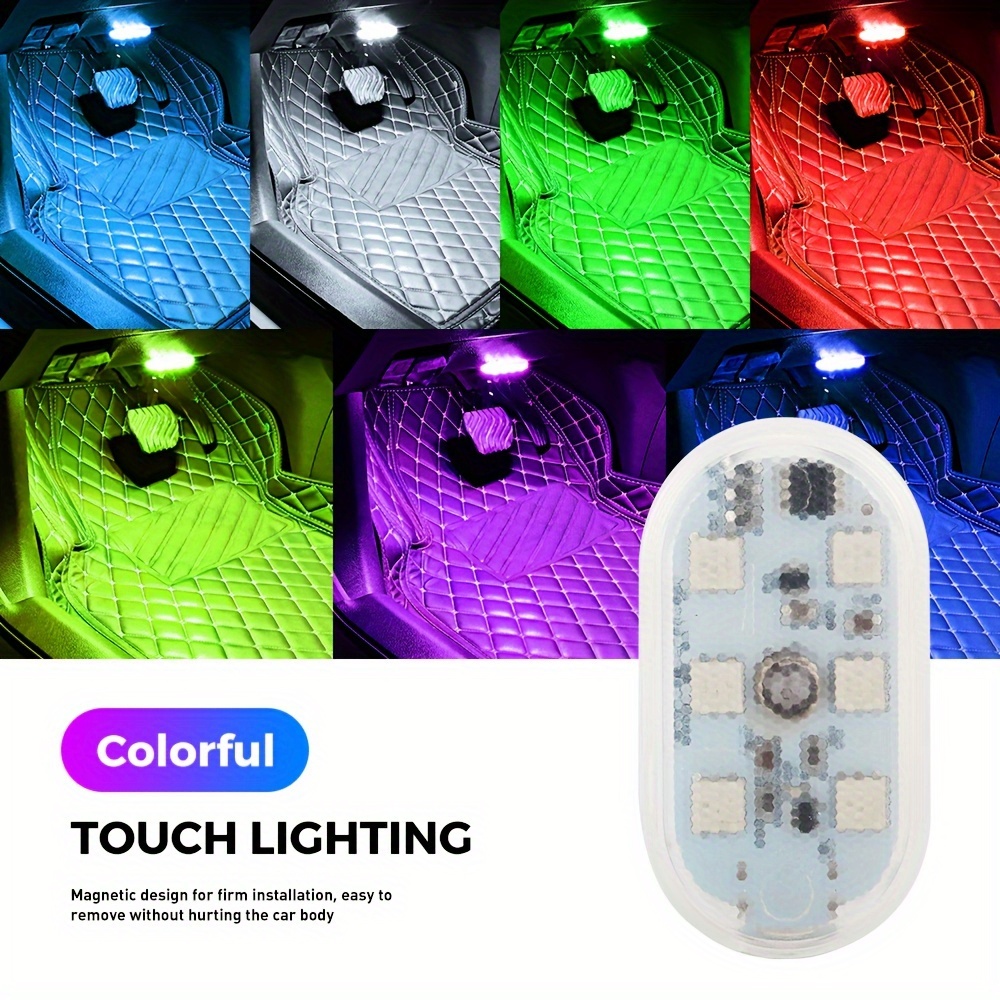 2Pcs Car Wireless LED Light Interior Sensor Auto Ambient Charge USB Lamp