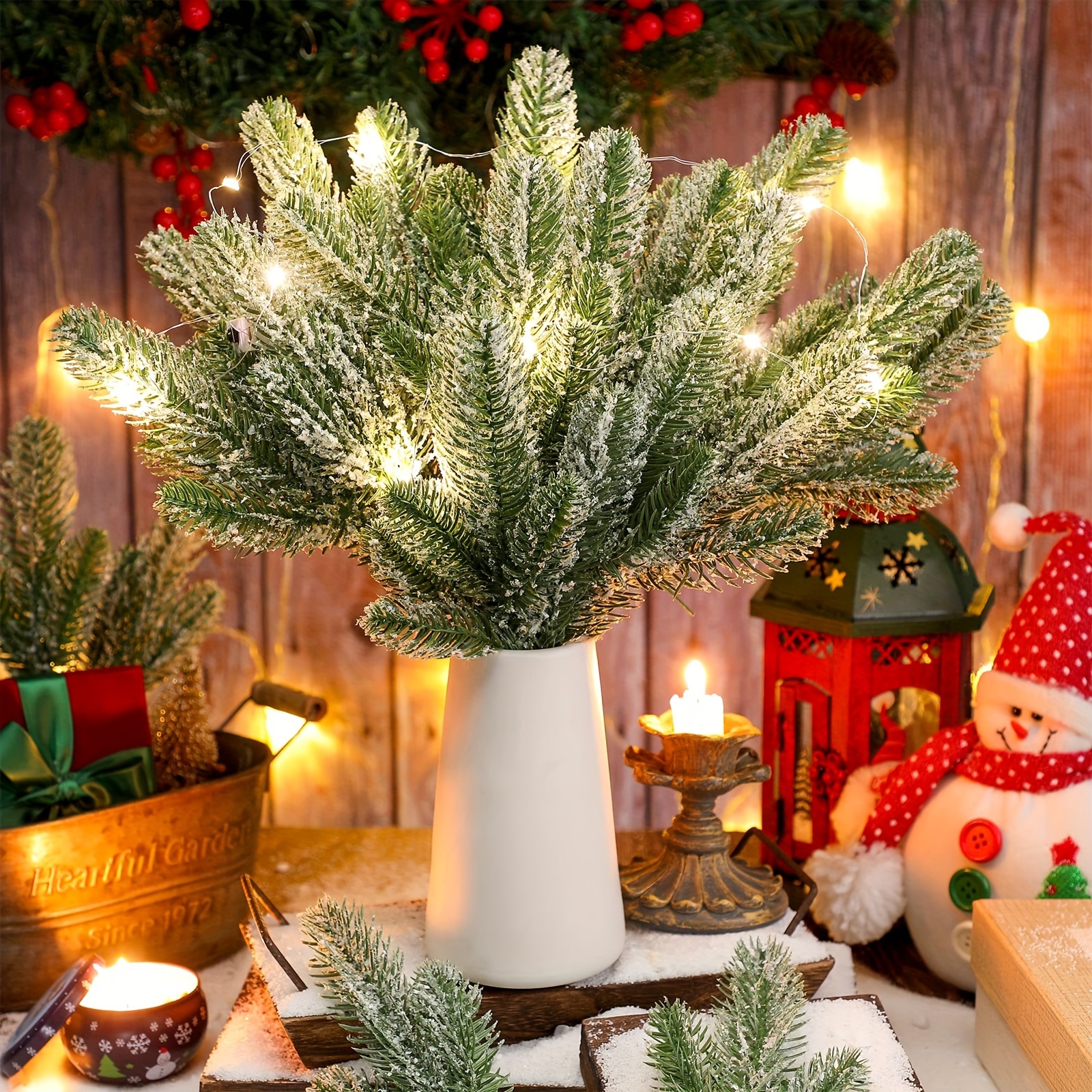 Christmas Decor Artificial Pine Branches Glitter Fake - Temu