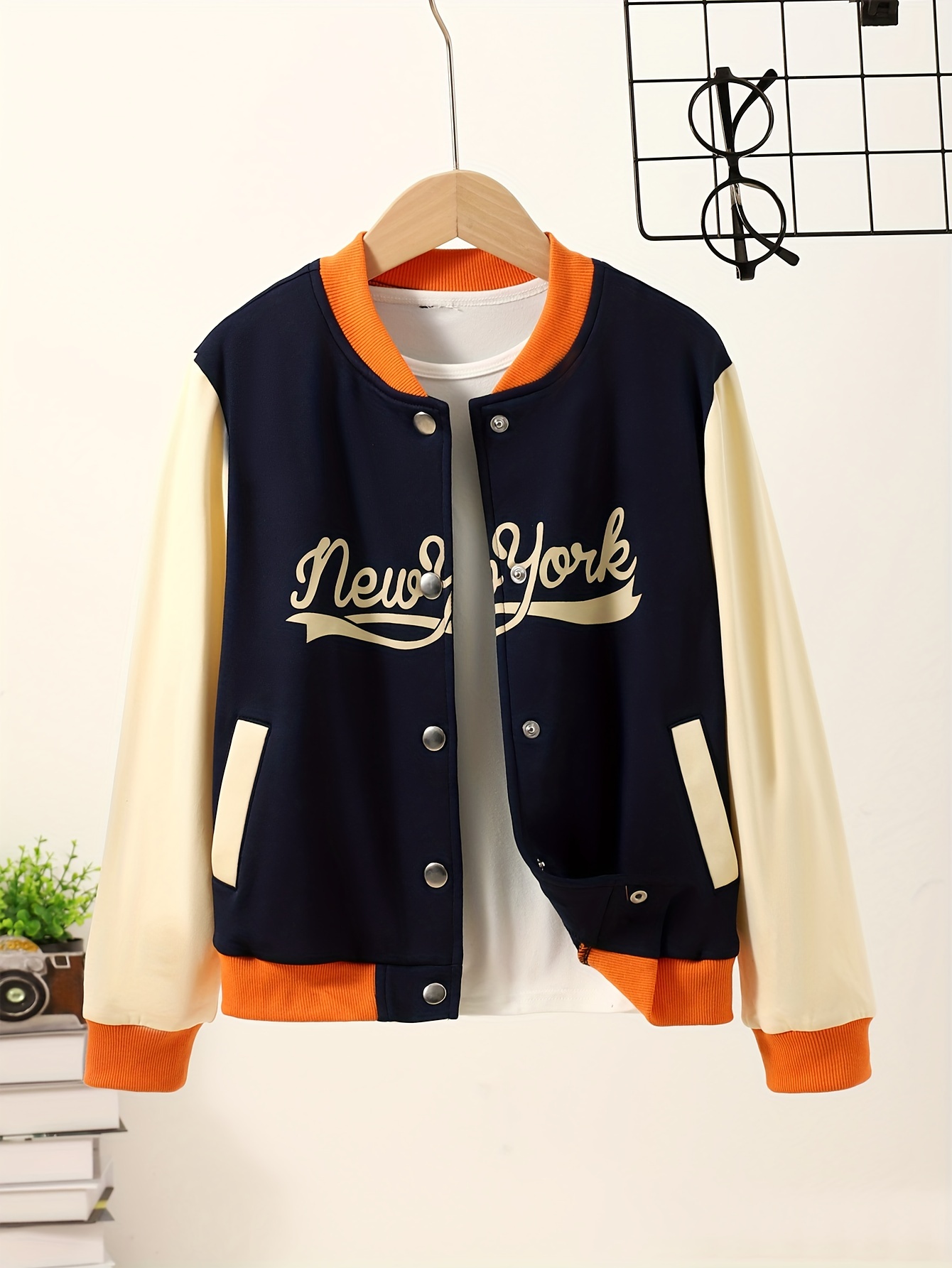 Mebius Girls Varsity Jacket Kids Leather/Tweed Letterman Baseball Outerwear Stripe Trim Contrast Sleeve School Coats