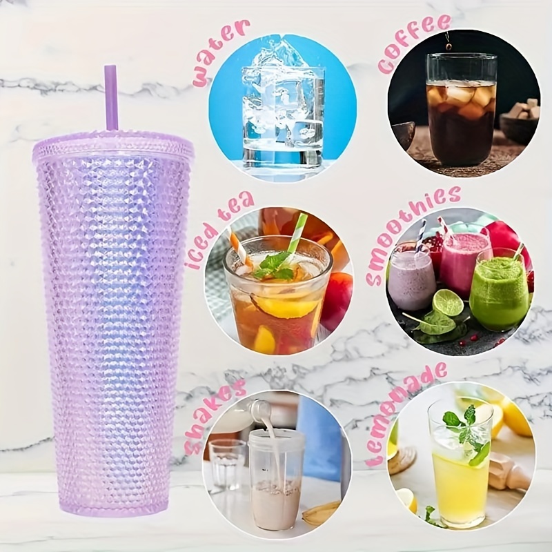 Reusable Iced Coffee Cup With Lid And Straw,Double Wall Clear Tumblers,  Bubble Tea Cup, Smoothie Cup, Leakproof Plastic Coffee Cups