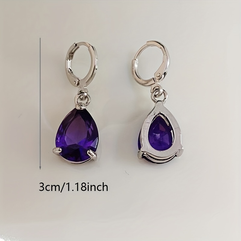 2pcs Men's Amethyst & Drop Earrings, Noble Design